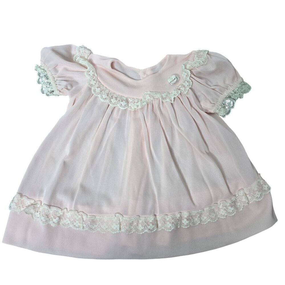 Vintage 70s Pastel Pink Dainty Baby Girl Dress